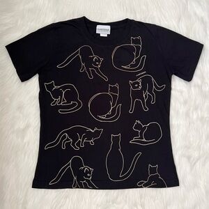 Marushka Handprints Black Cat Print Graphic Short Sleeve Top